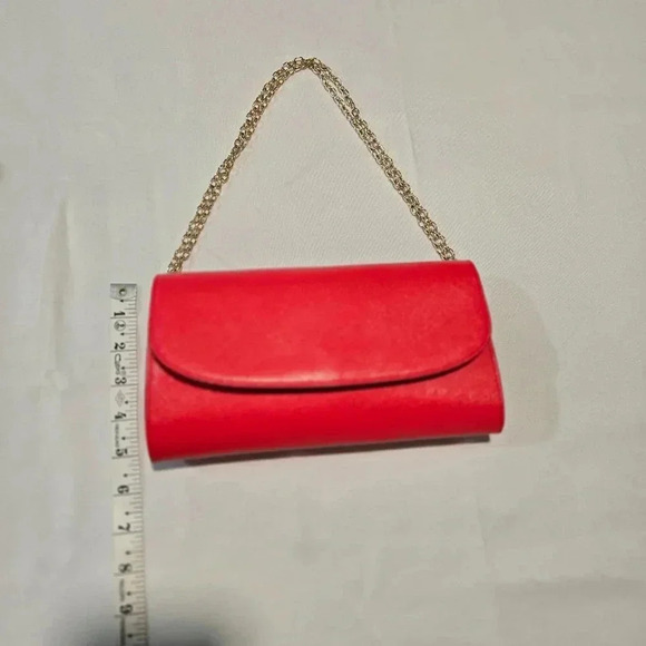 Red Clutch Purse with Gold Chain Strap - Picture 7 of 13